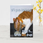 Happy Birthday - Funny Cat Drink van Glass Kaart (Gele Bloem)