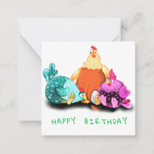 Happy Birthday Funny Chickens Kaarten -  Notitiekaartje