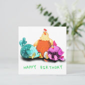 Happy Birthday - Funny Chickens Waiting Egg Hatch (Staand voorkant)