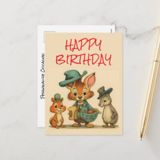 Happy Birthday Funny Cute Cartoon Animal Couriers  Feestdagenkaart