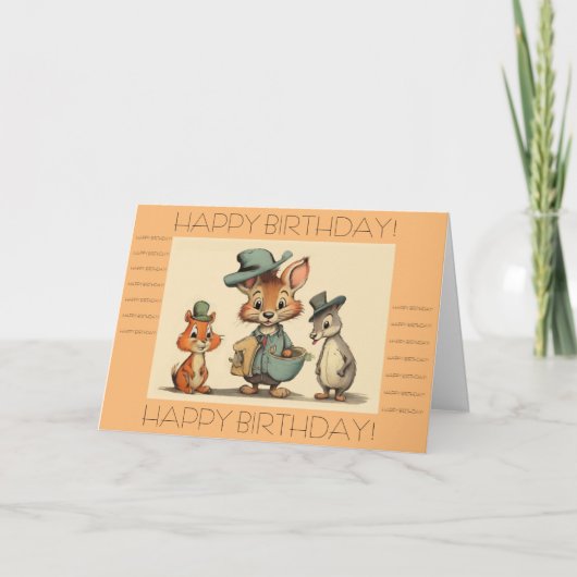 Happy Birthday Funny Cute Cartoon Animals Courier Kaart (Voorkant)