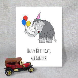 Happy Birthday Funny Cute Mammoth Pet Balloons Briefkaart