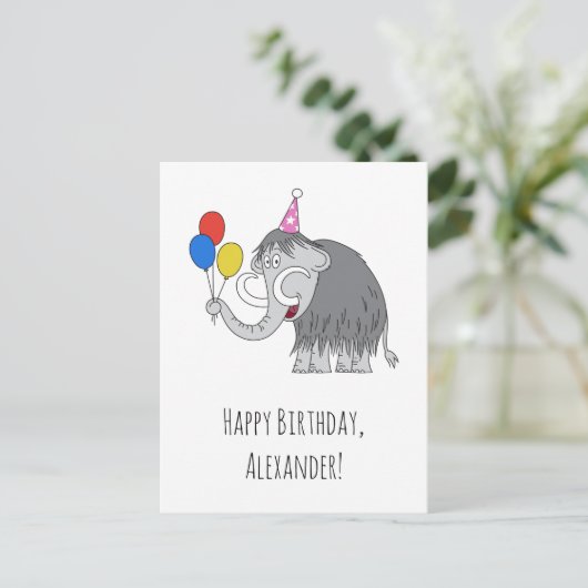 Happy Birthday Funny Cute Mammoth Pet Balloons Briefkaart (Staand voorkant)