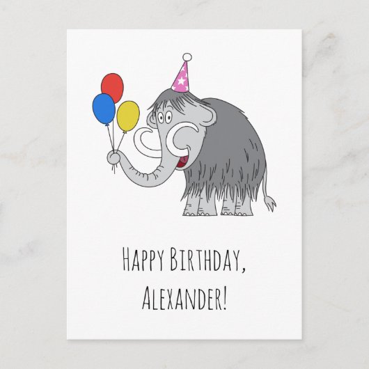 Happy Birthday Funny Cute Mammoth Pet Balloons Briefkaart (Voorkant)