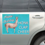 Happy Birthday Funny Llama Car Parade Automagneet<br><div class="desc">Veel plezier met deze Happy Birthday grappige feest waterverf Llama. Laat iedereen weten om te bidden,  te klappen en te juichen voor de verjaardagspersoon! Fun,  kleurrijk ontwerp is perfect voor je autoparade of gewoon door de stad rijden.</div>
