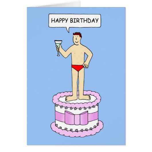 Happy Birthday Funny Man op Cake in Underwear (Voorkant)
