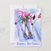 Happy Birthday - Funny Pink Flamingo Skier - Fun (Voorkant)