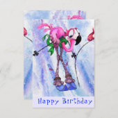 Happy Birthday - Funny Pink Flamingo Skier - Fun (Voorkant / Achterkant)
