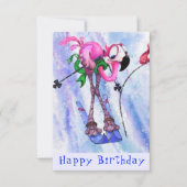 Happy Birthday - Funny Pink Flamingo Skier - Fun (Voorkant)