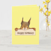 Happy Birthday Funny Squirrel - aangepaste tekst Kaart (Gele Bloem)