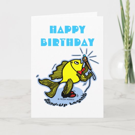 Happy Birthday Funny Stand-Up Fish cartoon KAART (Voorkant)