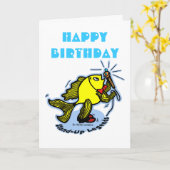 Happy Birthday Funny Stand-Up Fish cartoon KAART (Gele Bloem)