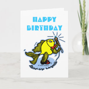Happy Birthday Funny Stand-Up Fish cartoon KAART
