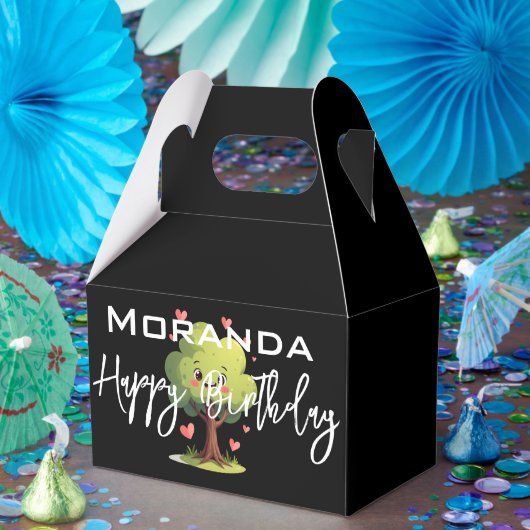 Happy Birthday Gable Favor Box Black Tree Hearts Bedankdoosjes (Feest)