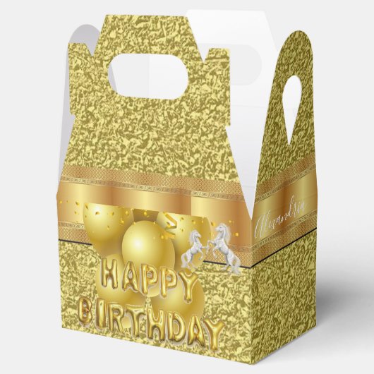 Happy Birthday Gable Favor Box Gold Horse Bedankdoosjes (Geopend)