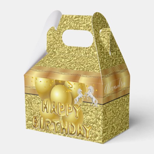 Happy Birthday Gable Favor Box Gold Horse Bedankdoosjes (Voorkant Zijde)