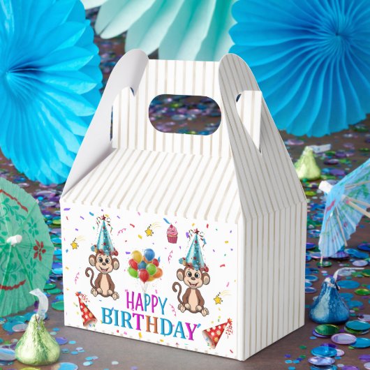 Happy Birthday Gable Favor Box Monkey Cupcake Bedankdoosjes (Feest)