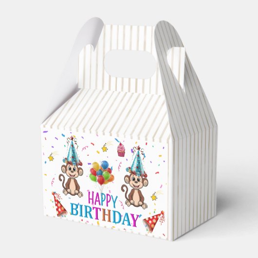 Happy Birthday Gable Favor Box Monkey Cupcake Bedankdoosjes (Achterkant)