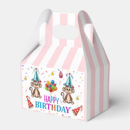Happy Birthday Gable Favor Box Pink Stripe Monkeys Bedankdoosjes