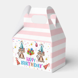 Happy Birthday Gable Favor Box Pink Stripe Monkeys Bedankdoosjes