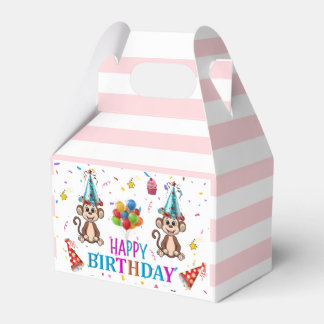 Happy Birthday Gable Favor Box Pink Stripe Monkeys Bedankdoosjes
