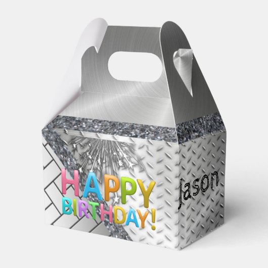 Happy Birthday Gable Favor Box Silver Bedankdoosjes (Voorkant Zijde)