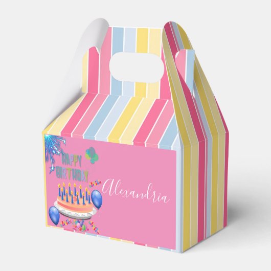 Happy Birthday Gable Favor Box Stripe Bedankdoosjes (Achterkant)