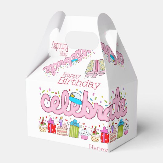 Happy Birthday Gable Favor Box Vieren Roze Bedankdoosjes (Voorkant Zijde)