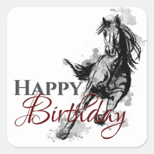 Happy Birthday Galloping Horse Sketch Vierkante Sticker