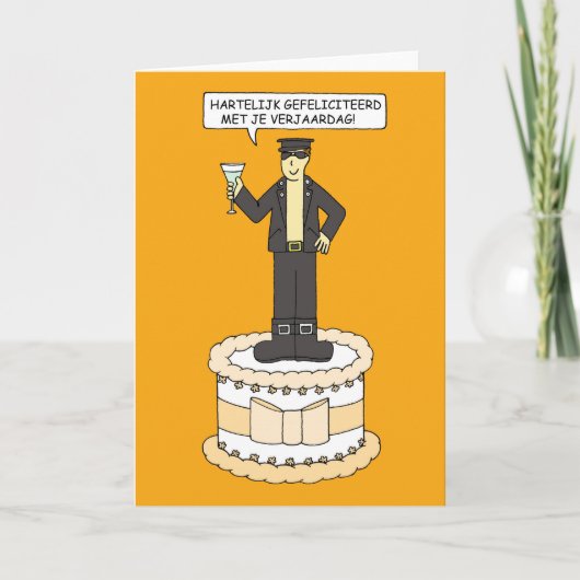 Happy Birthday Gay Nederlands Man op een taart Car Kaart (Voorkant)