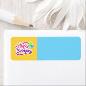 Happy Birthday Geel en Blauw Modern Label (Insitu)