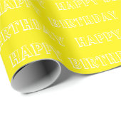 Happy Birthday geel wit patroon modern schattig Cadeaupapier (Rol Hoek)