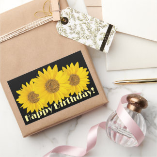 Happy Birthday Gele Zonnebloemen Zwart Rechthoekige Sticker