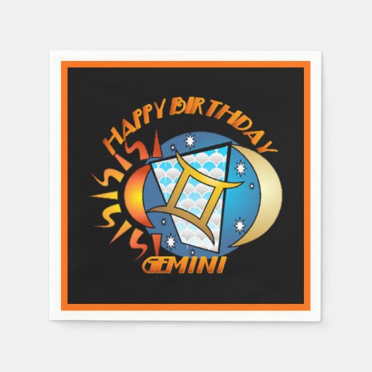 Happy Birthday Gemini Zodiac Birth Sign Napkins Servetten (Voorkant)