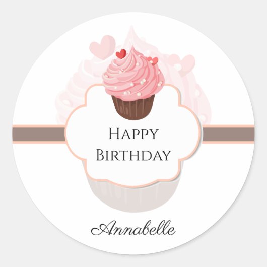 Happy Birthday | GEPERSONALISEERD | | Cupcake Ronde Sticker (Voorkant)