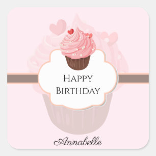 Happy Birthday   GEPERSONALISEERD     Cupcake Vierkante Sticker