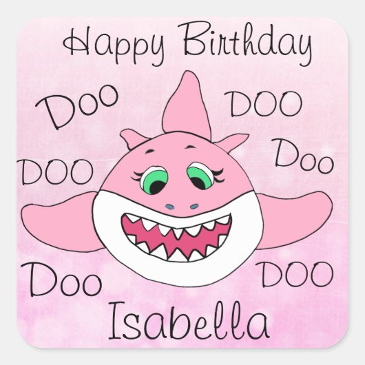 Happy Birthday Gepersonaliseerde Baby Shark Vierkante Sticker (Voorkant)