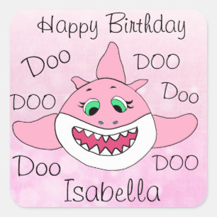 Happy Birthday Gepersonaliseerde Baby Shark Vierkante Sticker