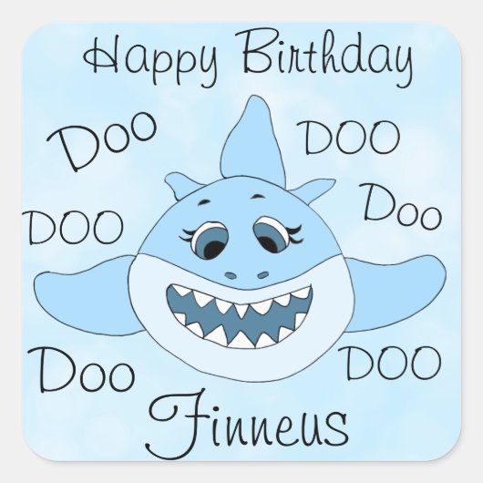 Happy Birthday Gepersonaliseerde Baby Shark Vierkante Sticker (Voorkant)