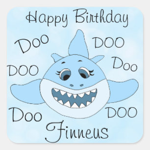 Happy Birthday Gepersonaliseerde Baby Shark Vierkante Sticker