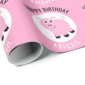 Happy Birthday Gepersonaliseerde Kinder Roze Varke Cadeaupapier (Rol Hoek)
