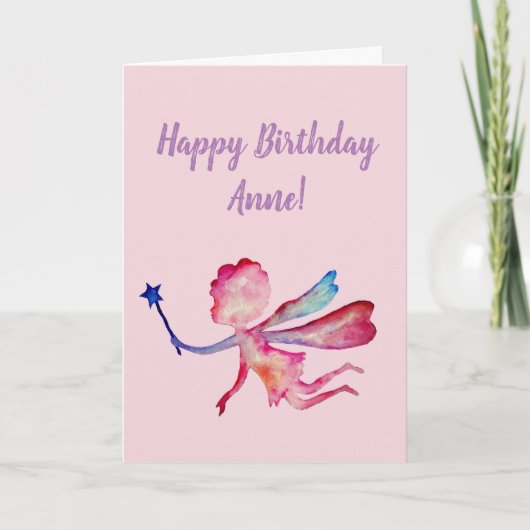 Happy Birthday Gepersonaliseerde roze fee kunst Ka Kaart (Voorkant)