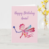 Happy Birthday Gepersonaliseerde roze fee kunst Ka Kaart (Gele Bloem)