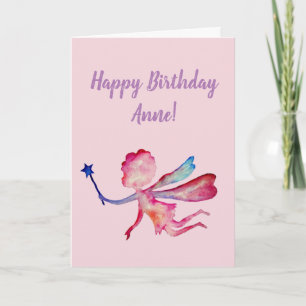 Happy Birthday Gepersonaliseerde roze fee kunst Ka Kaart