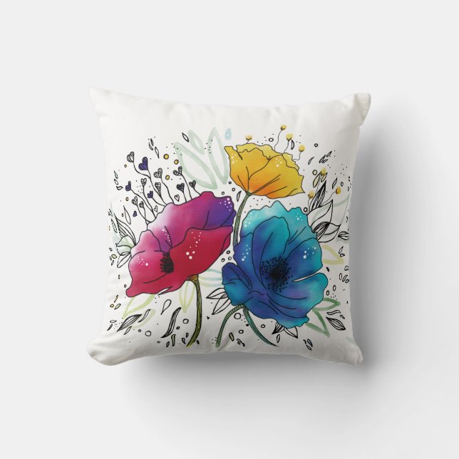 Happy Birthday! Gepersonaliseerde Waterverf Design Kussen (Voorkant)