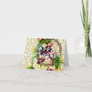 Happy Birthday German Script Pansy Coffee Stain Kaart