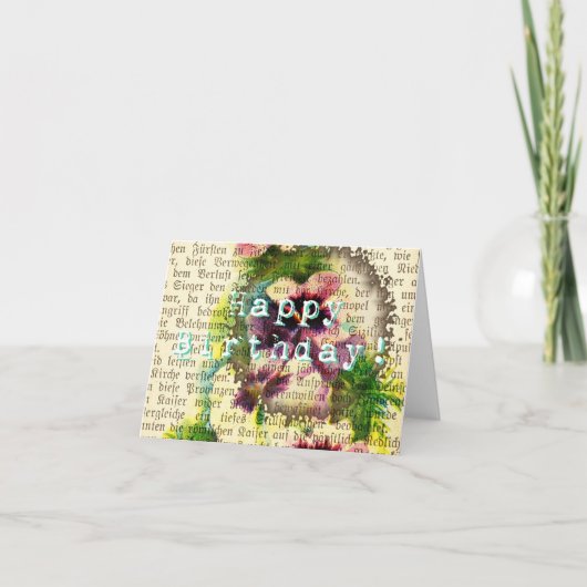 Happy Birthday German Script Pansy Coffee Stain Kaart (Voorkant)
