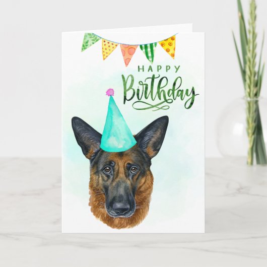 Happy Birthday German Shepherd Waterverf Kaart (Voorkant)