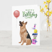 Happy Birthday German Shepherd Waterverf Kaart (Gele Bloem)