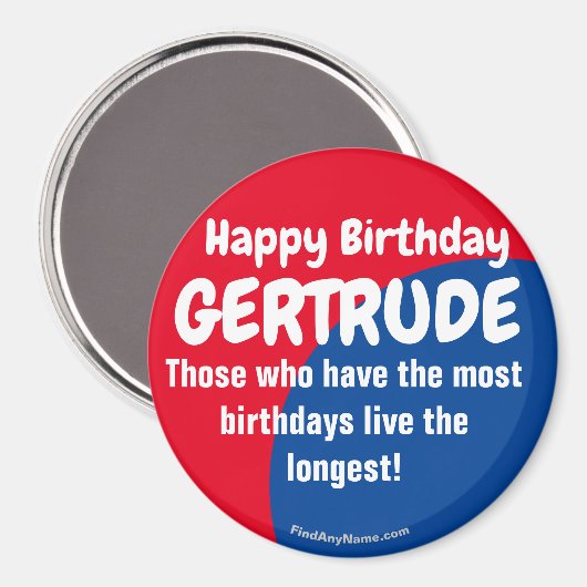 Happy Birthday GERTRUDE grote magneet (Voorkant / Achterkant)